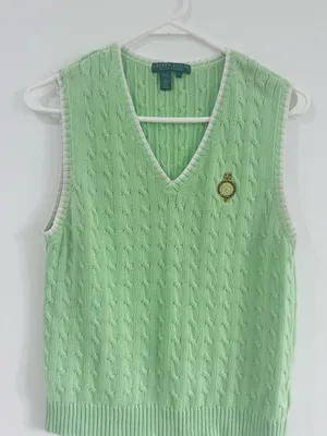 Ralph Lauren Mint Cable Knit Sweater Vest Preppy 100% Cotton L thumbnail 1