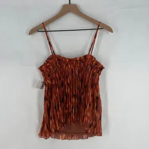 Nine West Camisole Top‎ Womens S Orange Abstract Pleated Smocked Spaghetti Strap thumbnail 9