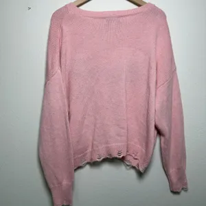 Wildfox Women Sweater Large Pink Bow Distressed V-Neck Oversized Pullover thumbnail 7