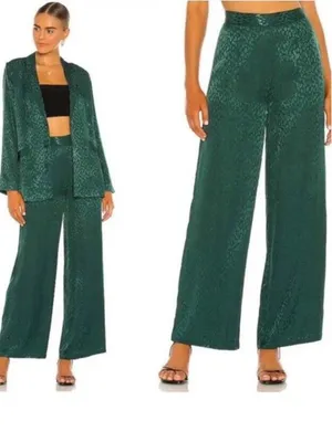 L*Space Harlow Pant Green Leopard Jacquard Wide Leg Viscose Trousers Size 2 NEW thumbnail 2