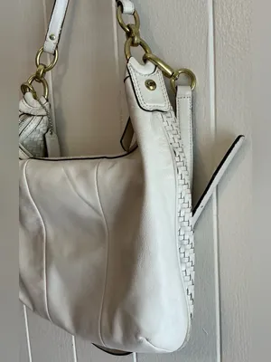 A Rare Large Vintage Y2K Coach Kristin Cream Woven Leather Hobo Handbag thumbnail 6