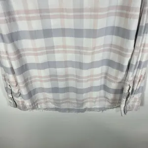 Free People LoveLand Pastel Plaid Button Down‎ Frayed Hem Boho Shirt Small thumbnail 9