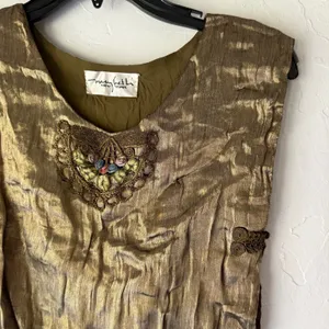 VTG Mary Heth New York Renaissance Top Embroidered‎ Brocade Tank M Fairy Gold thumbnail 2