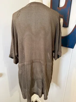 NAF NAF Olive Green Open-Knit Cardigan with Waist Tie Swim Cover Sz M thumbnail 2