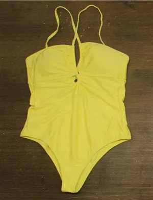 Salt + Cove Juniors Textured Cross Strap One Piece Swimsuit Yellow XL thumbnail 1