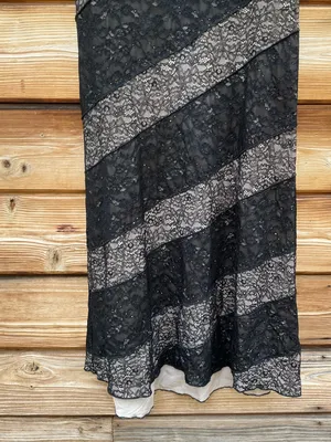 Alice + Olivia Black Nude Size 4 Lace Panel Long Sleeve Fitted Maxi Dress Gown thumbnail 8