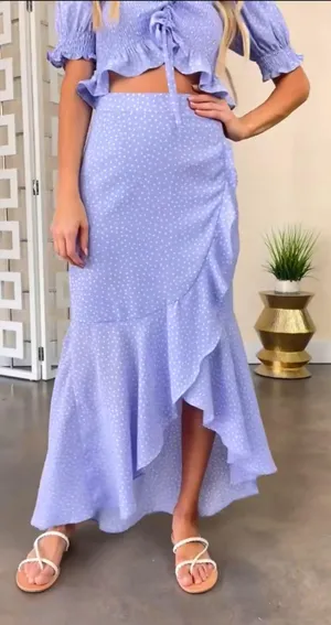 Red Dress Boutique Indigo Polka Dot Smocked Puff Sleeve Top & Ruffle Skirt Set thumbnail 4