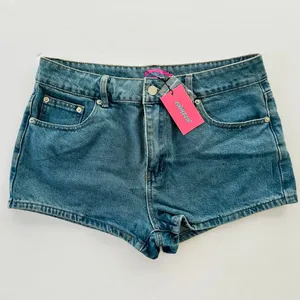 EDIKTED Jean Shorts Heart Pocket Bow Detail NEW Size Large Mini Cheeky thumbnail 2