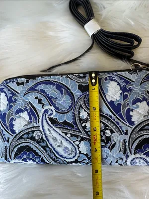 Small Blue Paisley Wristlet Clutch with Removable Strap thumbnail 7