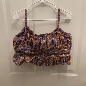 J.Crew Smocked Floral‎ Crop Top Purple Orange Cotton Womens XL Boho Peasant thumbnail 8