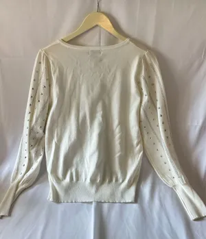 Carmen Marc Valvo Women's White Embellished Knit Square Neck Top Size L NWT thumbnail 8