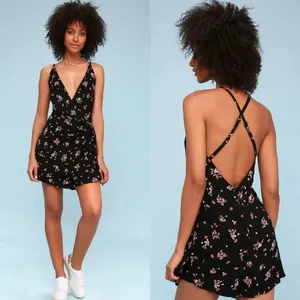 Free People Tango at Night Black Floral‎ Print Wrap Romper Size 2 thumbnail 2