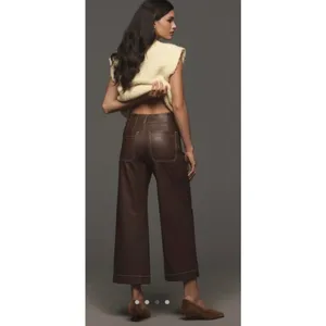 Maeve Anthropologie Colette Faux Leather Wide Leg Pants Dark Brown Size 28 thumbnail 14