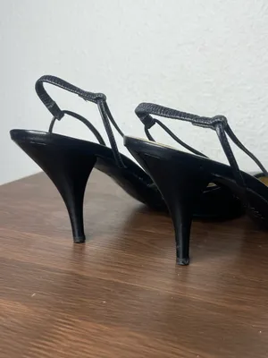 Christian Lacroix Black Leather Pointed Toe Slingback Kitten Heels thumbnail 7