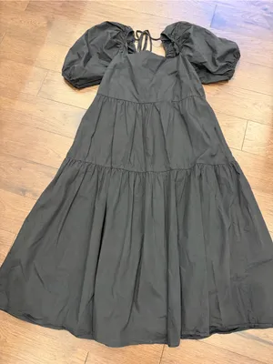 Moodie Black Puff Sleeve Midi Tiered Dress Size Large - C11-434 thumbnail 6