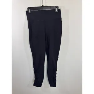 Lululemon Black High Rise Macrame Lattice Leggings Size‎ 8 Yoga Workout Pants thumbnail 3