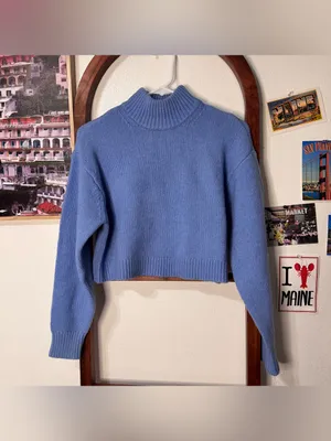 Aritzia Sunday Best Ribbed Turtleneck Crop Knit Sweater Bluebell Sweater thumbnail 4