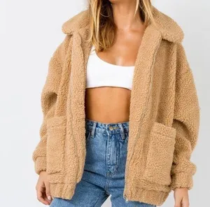 Polly oversized teddy bear tan pixie coat jacket with pockets women size S/M thumbnail 1
