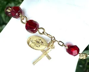 Avon Red Crystal Gold tone cross charm Bracelet thumbnail 1