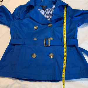 Grace Elements Blue Belted Short Trench Pea Coat Jacket Women’s Size 12 Roll Tab thumbnail 9