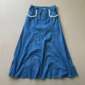 Denim lace trim A-Line Maxi Skirt thumbnail 1