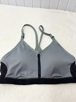 Nike Women's Indy Grey/Black LS Padded V-Neck Sports Bra Size L thumbnail 7