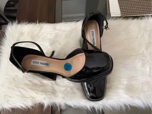 Steve Madden Black Patent Block Heel Mary Janes with Ankle Strap thumbnail 2
