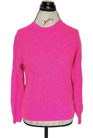 Gap Womens Sweater Size XS Ribbed Waffle Pullover Fuchsia Pink Long Sleeve thumbnail 1