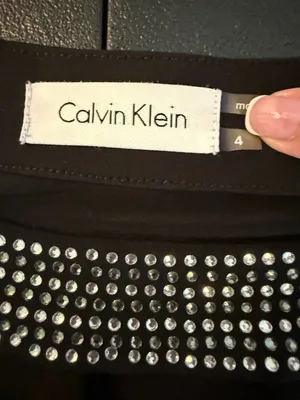 Calvin Klein‎ Black Long Sleeve Dress with Rhinestone Collar and Keyhole Detail thumbnail 2
