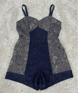 Pilcro Anthropologie Snake Print Denim Bustier Romper Shorts Size 4 thumbnail 1