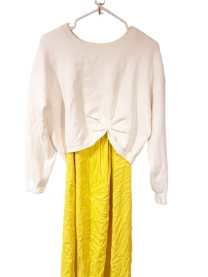 Anthropologie Sweater Maxi Dress White And Yellow Satin Size Medium thumbnail 2