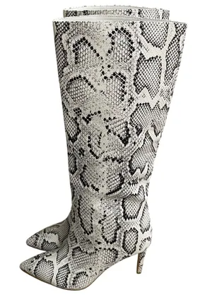 Guess‎ dayton Women's Snake Print Knee Heel Boots Pointed Toe used 1x EUC thumbnail 1