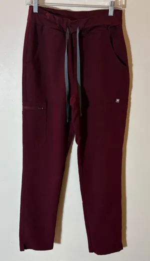 FIGS Technical‎ Collection High Waisted Yola Skinny Scrub Pants in Burgundy S thumbnail 1