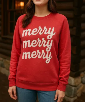 Alternative Apparel "Merry Merry Merry" Red Christmas Sweatshirt Size XL thumbnail 1
