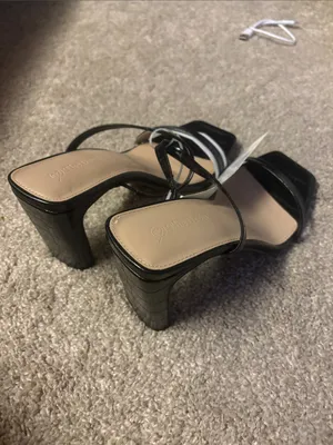 The Drop Black Croc-Embossed Strappy Heels with White Accent thumbnail 4