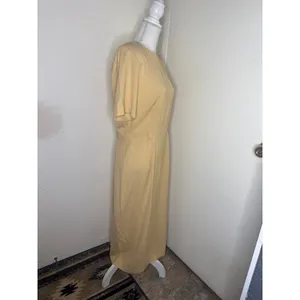 VTG 90s Casual Corner Rayon Linen Side Button Midi Dress Yellow 14 (Fits M/L) thumbnail 6