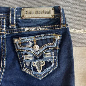 Rock Revival Karla Straight Leg Jeans Distressed Dark Wash Size 25 thumbnail 6