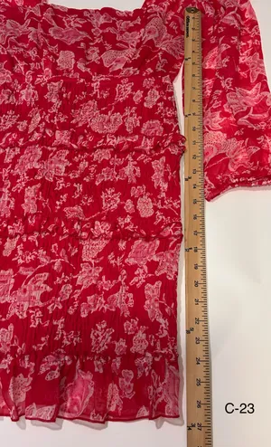 Sim & Sam Red Floral Smocked Ruffle Mini Dress Long Sleeve Medium thumbnail 5