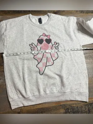 Gildan Gray Crewneck Sweatshirt with Pink Ghost Graphic thumbnail 6