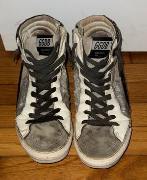 Golden Goose High-Top Sneakers in Gray & Green Sparkles thumbnail 1
