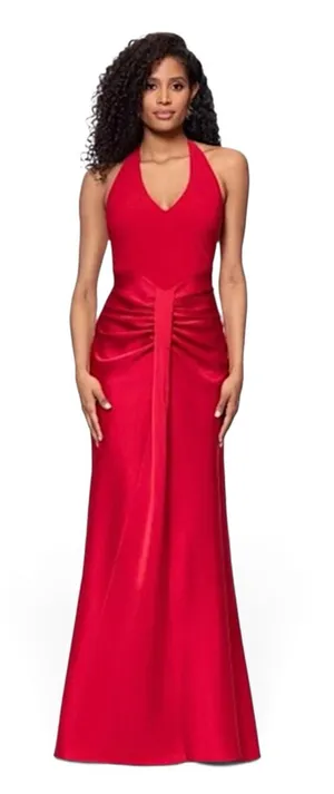 NWT Betsy & Adam Red Halter Evening Gown. Size 8 thumbnail 1
