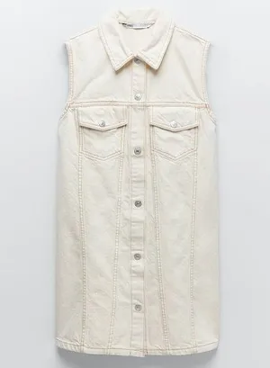 Zara NWT Denim Dress with Topstitching - Vanilla. Size XS! thumbnail 1