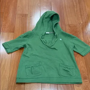 Abercrombie & Fitch‎ Short Sleeve Hoodie Womens Green V-Neck Pullover Large thumbnail 1