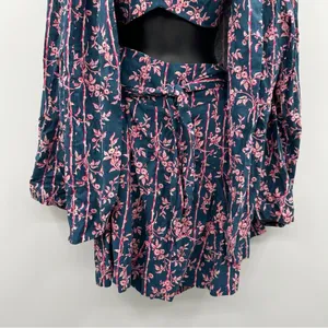 Free People Poolside Navy Blue & Pink Floral 3 Piece Set Sz‎ L thumbnail 8