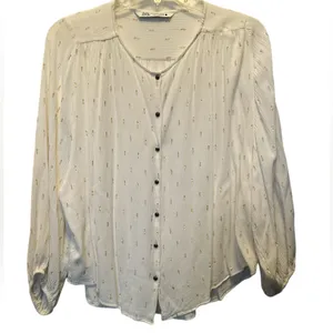 Zara gauze creamy white gold foil dot top thumbnail 2