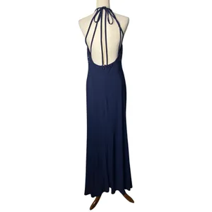 X by Xscape Navy Sequin Halter Keyhole Formal Maxi Gown Size 12 thumbnail 3