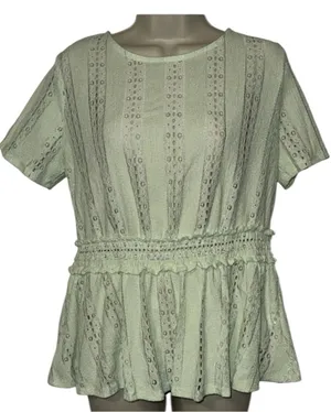 Cato Short Sleeve Peplum Top Green Women’s M Medium thumbnail 1
