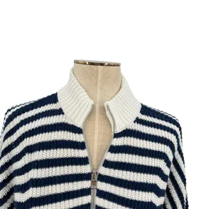 Madewell Ribbed Half-Zip Sweater in Stripe Ivory White Navy Blue‎ Size XXL thumbnail 4