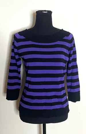 Joseph A- Black and Purple Striped Long Sleeve Top Size L thumbnail 1