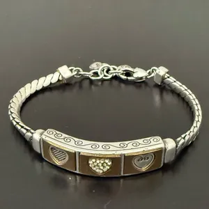 Retired BRIGHTON Triple Heart Silverplated With Gold Heart ID 8” Bracelet 29g. thumbnail 2